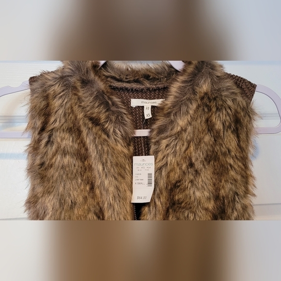 NWT $64 Women's Size XS Maurices Brown Faux Fur No Sleeve Vest Brand New Cute! - Picture 2 of 9